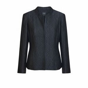 Eileen Fisher Textured Crinkle Silk Blend Mandarin Collar Jacket Black Medium